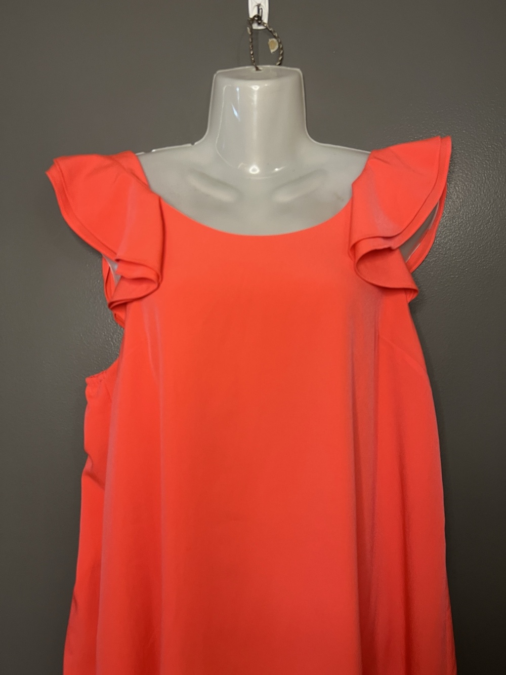 CeCe Dress Womens Medium Orange Ruffle Strap Scoop Neck Shift Lined Knee Length